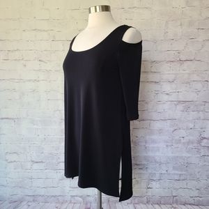Clara Sun Woo Black Cold Shoulder 3/4 Sleeve Tunic Top XS
